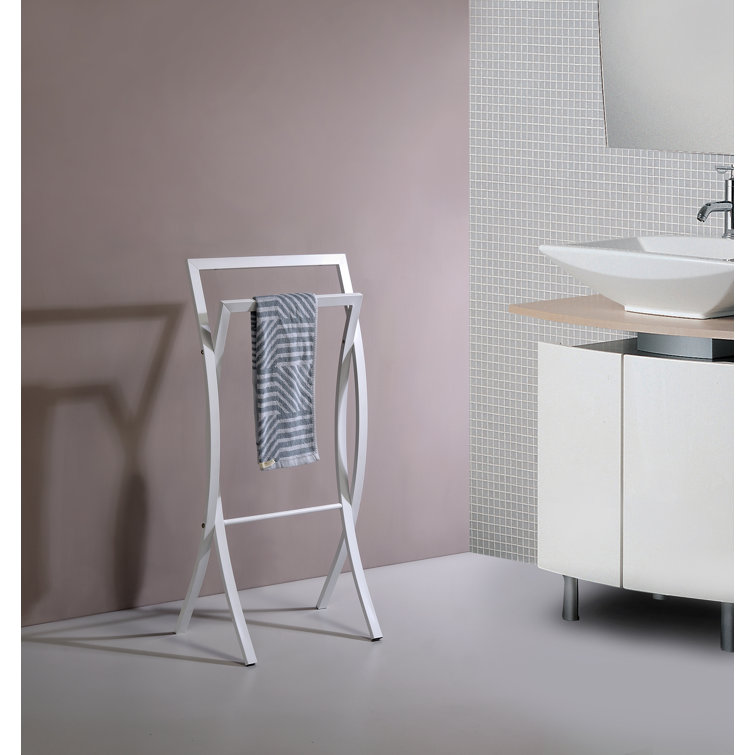 White Metal Freestanding 2-Tier Towel Rack Stand