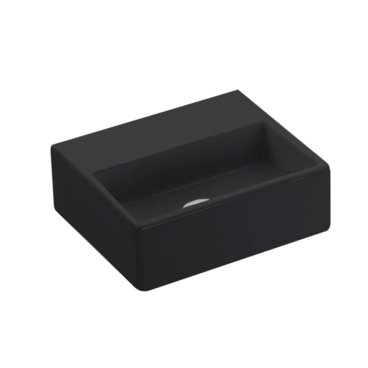 Quattro Modern Glossy Black Ceramic Wall-Mount Bathroom Sink