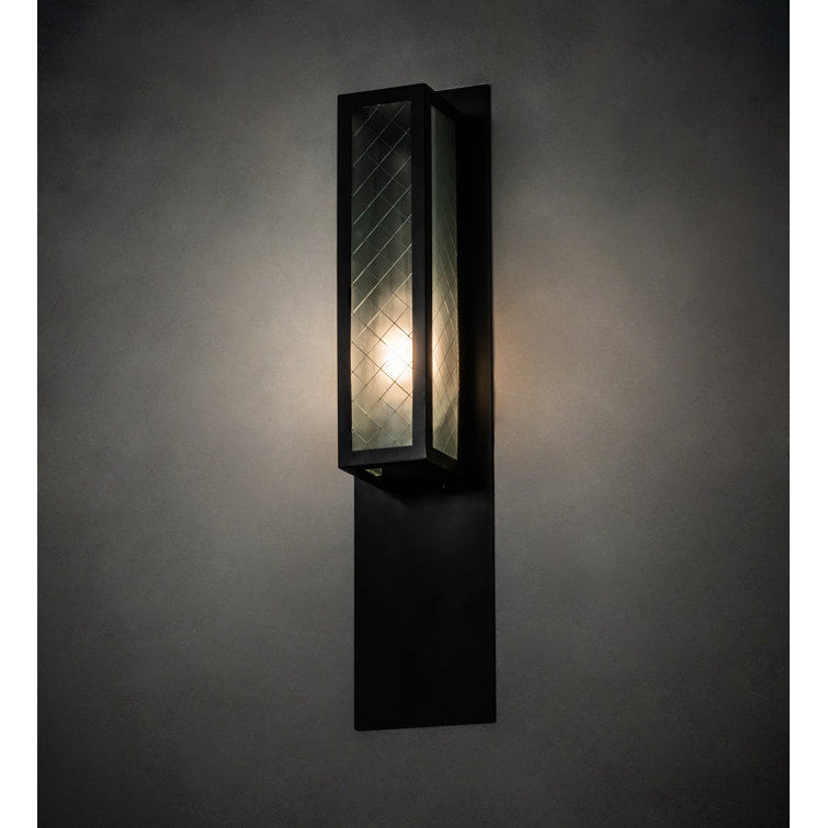 Quadrato Bronze 1-Light Wall Sconce with Frosted Wire Glass Shade
