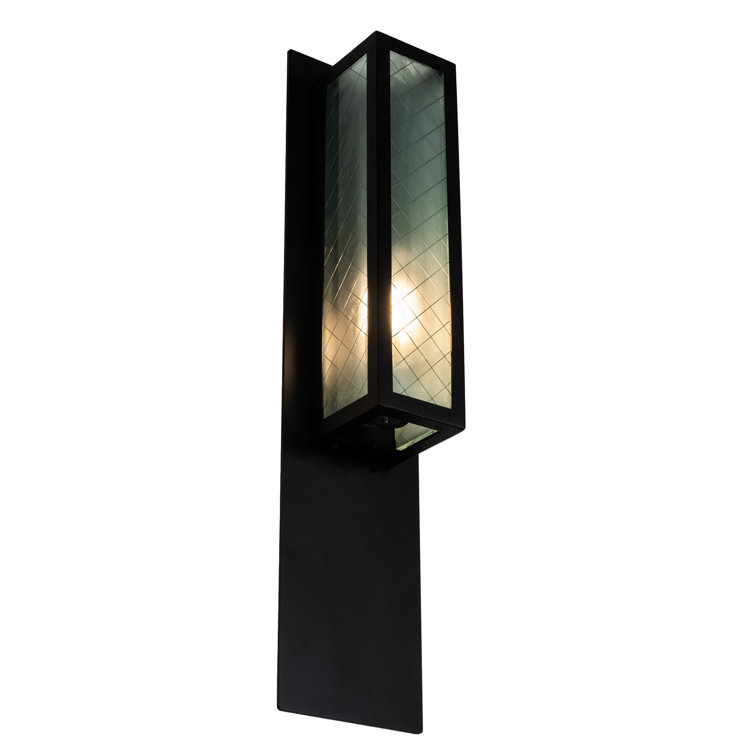 Quadrato Bronze 1-Light Wall Sconce with Frosted Wire Glass Shade