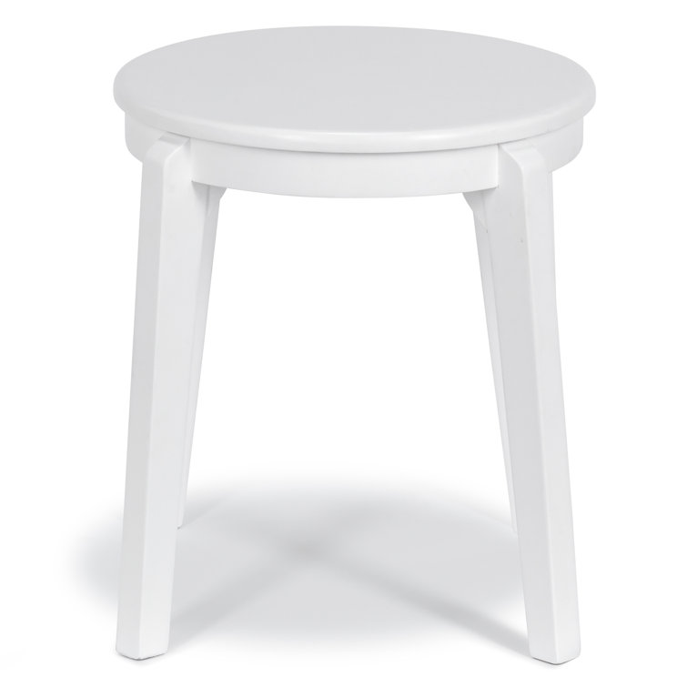 White Midcentury Solid Wood Accent Stool
