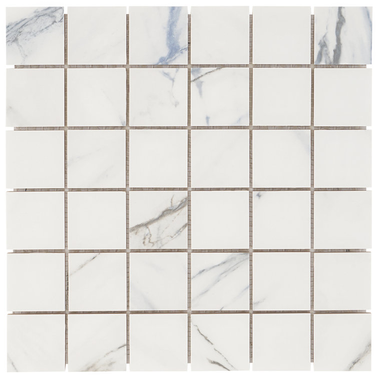 Calacatta Indigo 2" x 2" Porcelain Grid Mosaic Tile Sheet