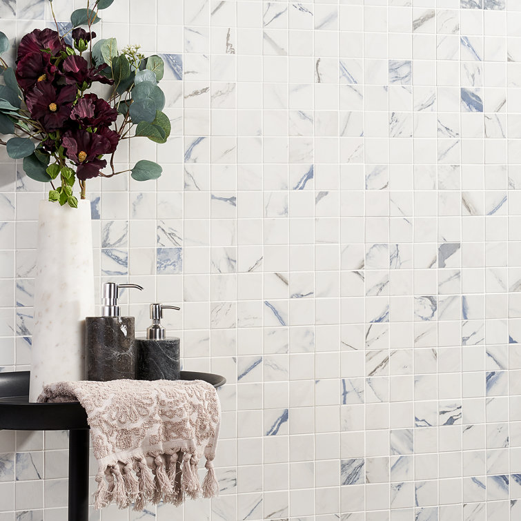 Calacatta Indigo 2" x 2" Porcelain Grid Mosaic Tile Sheet