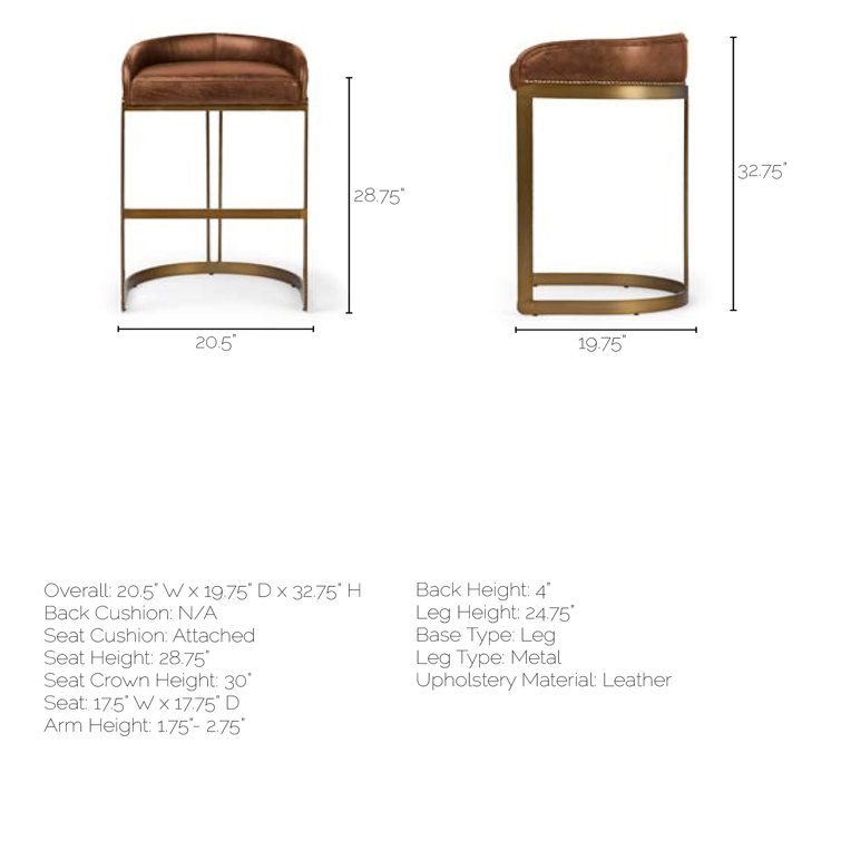 Brown Leather and Gold Metal Saddle Bar Stool