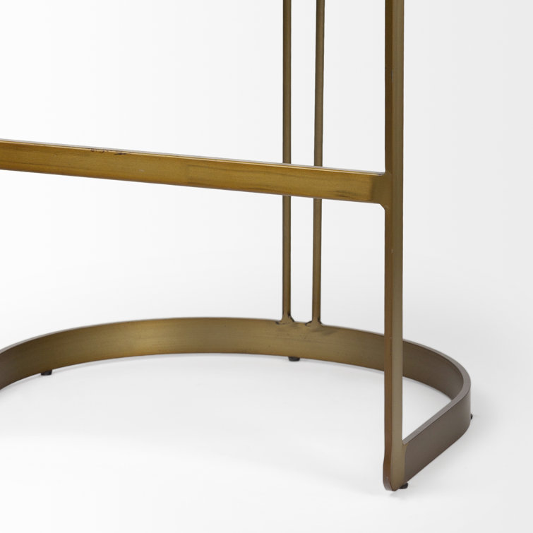 Hollyfield Black Leather and Brass Metal Bar Stool