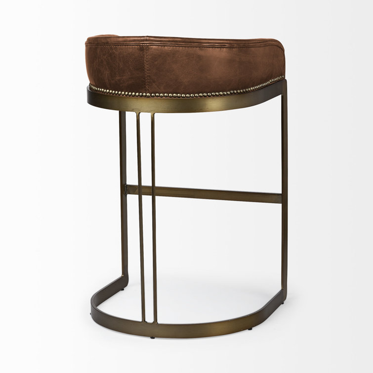 Brown Leather and Gold Metal Saddle Bar Stool