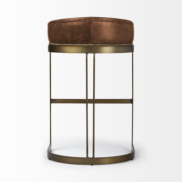 Brown Leather and Gold Metal Saddle Bar Stool