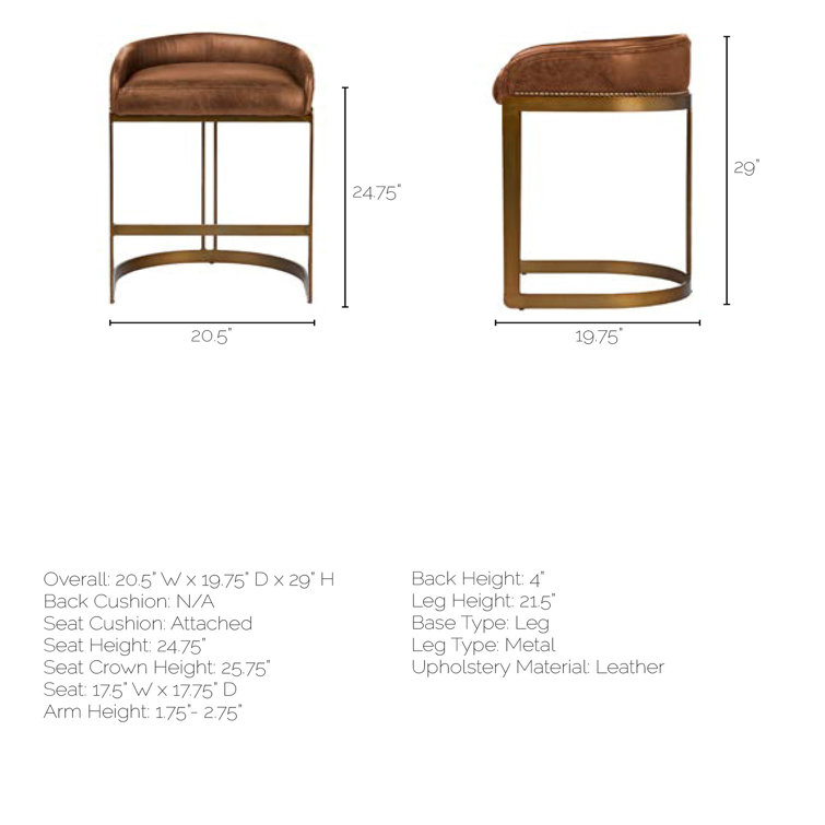 Bradley Brown Leather and Gold Metal Counter Stool