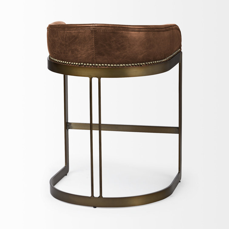 Bradley Brown Leather and Gold Metal Counter Stool