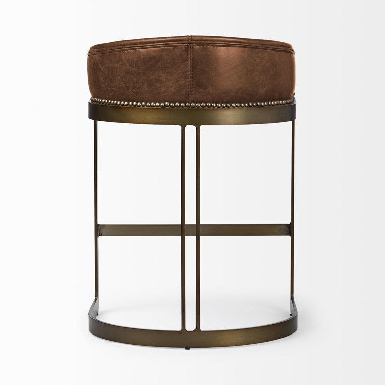 Bradley Brown Leather and Gold Metal Counter Stool