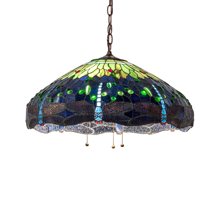 Lakeside Green and Blue Glass 3-Light Dragonfly Pendant in Mahogany Bronze