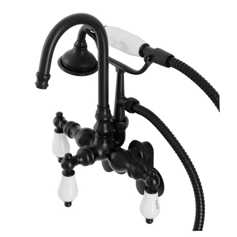 Matte Black Vintage Wall Mount Clawfoot Tub Faucet with Hand Shower