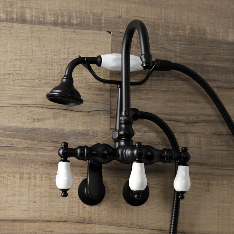 Matte Black Vintage Wall Mount Clawfoot Tub Faucet with Hand Shower