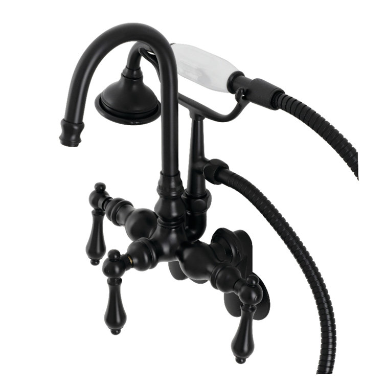 Matte Black Brass Wall Mount Clawfoot Tub Faucet with Hand Shower