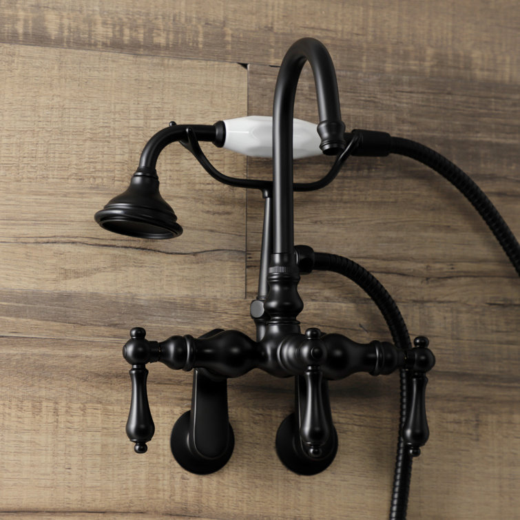 Matte Black Brass Wall Mount Clawfoot Tub Faucet with Hand Shower