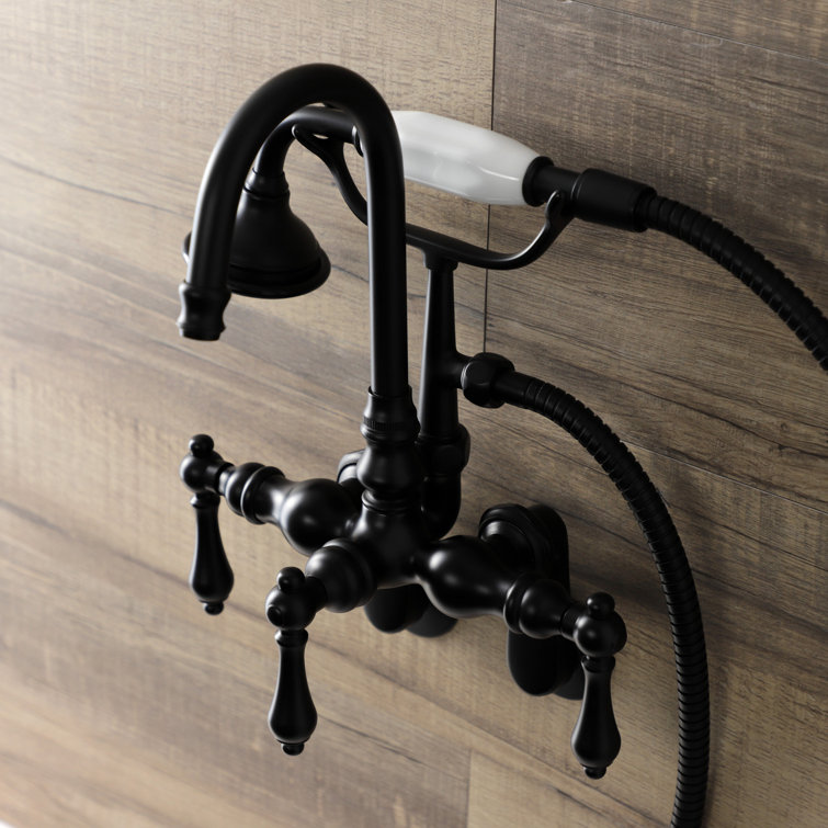Matte Black Brass Wall Mount Clawfoot Tub Faucet with Hand Shower