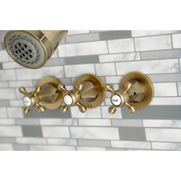 Antique Brass Wall Mounted Tub and Shower Faucet Set