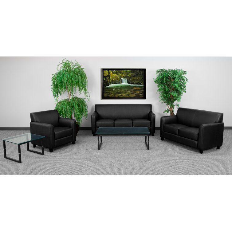 Eco-Friendly Black Leather & Wood Contemporary Armchair