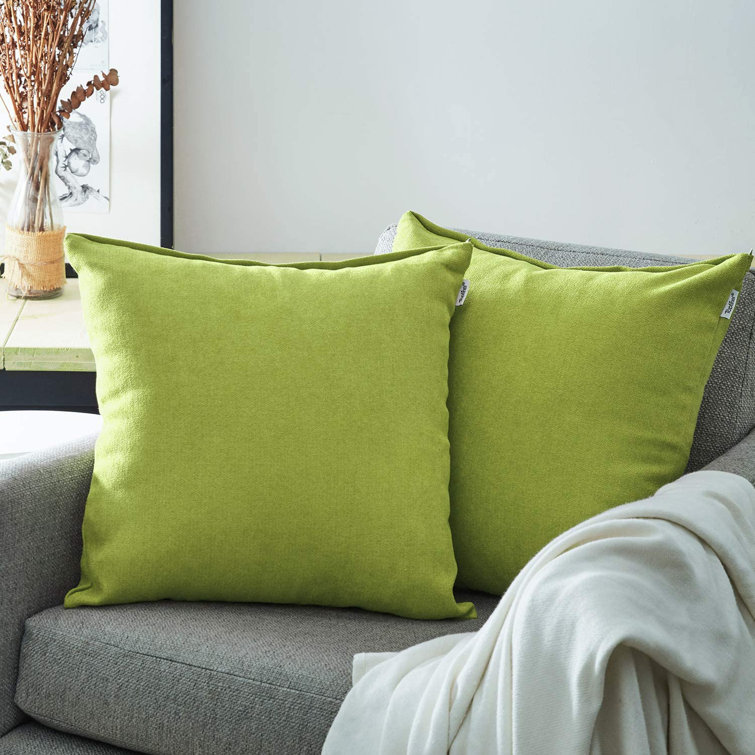 Olive Green Chenille Square Pillow Covers, Set of 2