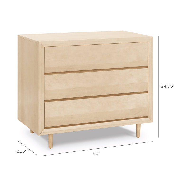 Mid-Century Natural Birch 3-Drawer Nursery Dresser with Soft Close