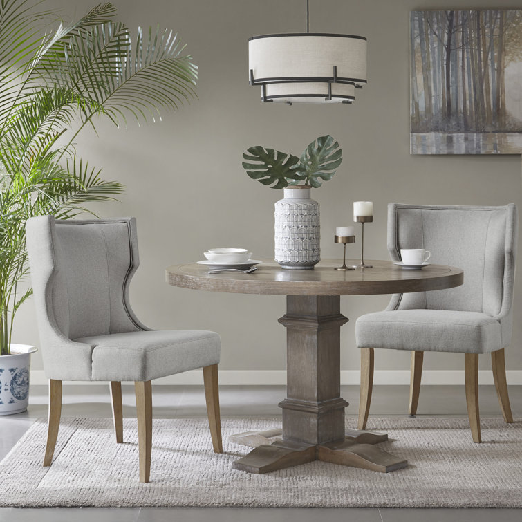 Light Gray Upholstered Wingback Dining Side Chair with Wood Legs