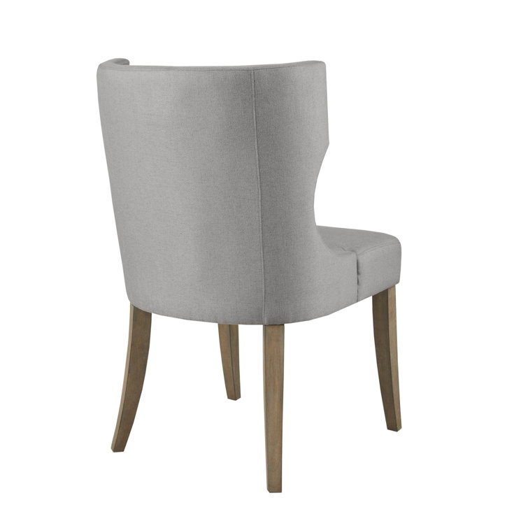 Light Gray Upholstered Wingback Dining Side Chair with Wood Legs