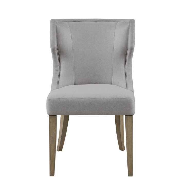 Light Gray Upholstered Wingback Dining Side Chair with Wood Legs