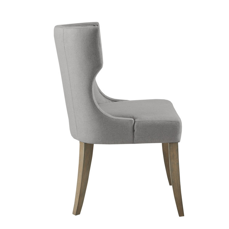 Light Gray Upholstered Wingback Dining Side Chair with Wood Legs
