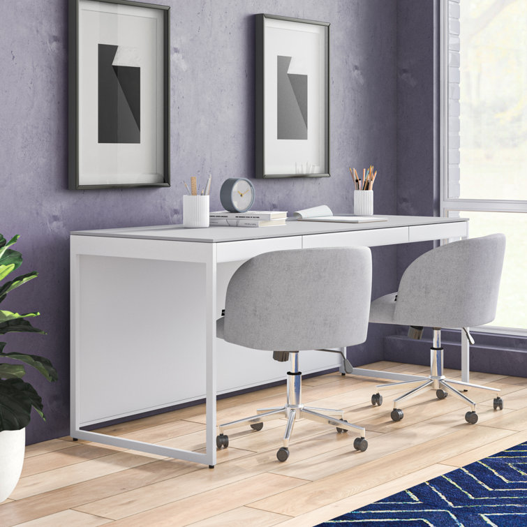 Satin White & Grey Glass Writing Desk with Drawer and Power Outlet