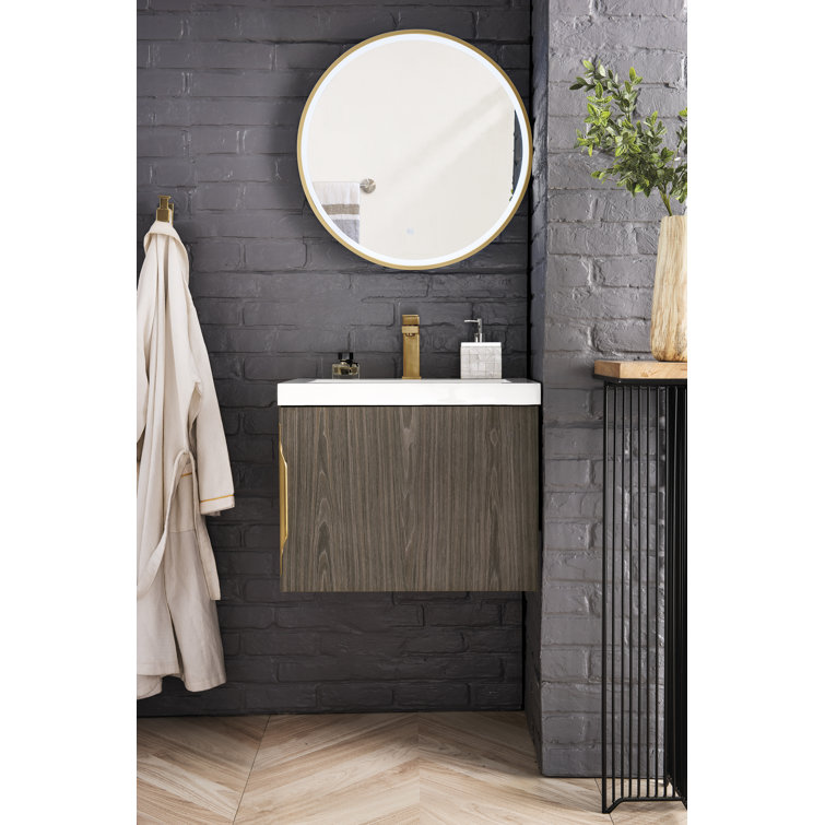 Ash Gray Engineered Wood Wall-Mount Vanity with Mineral Composite Top