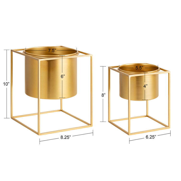 Gold Metal Geometric Frame Planter Set of 2