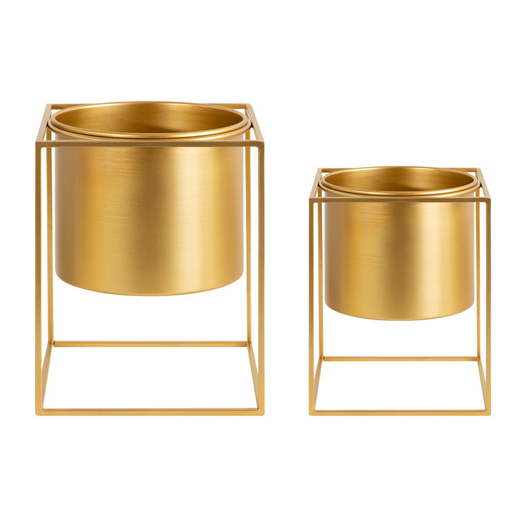 Gold Metal Geometric Frame Planter Set of 2
