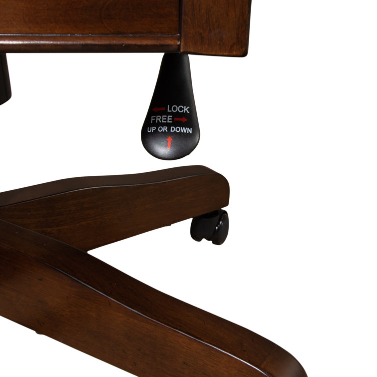 Traditional Cognac Brown Leather & Wood Swivel Desk Chair