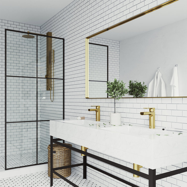 Ileana Matte Black Waterfall Bathroom Faucet in Scratch-Resistant Gold