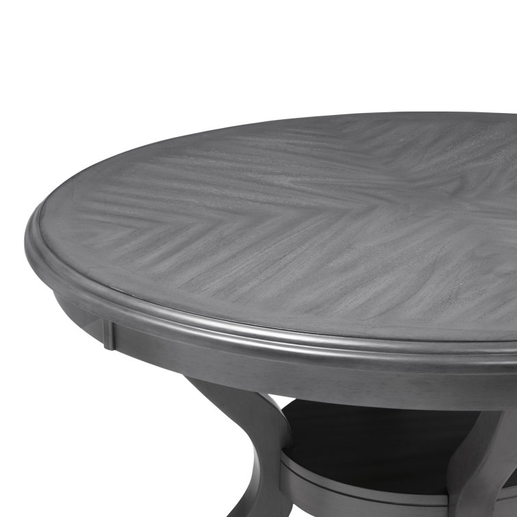 Gray Round Solid Wood Dining Set with Cushioned Chairs