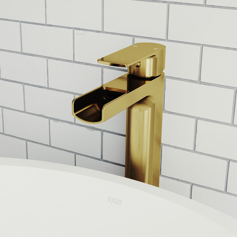 Amada Matte Brushed Gold Waterfall Vessel Sink Faucet