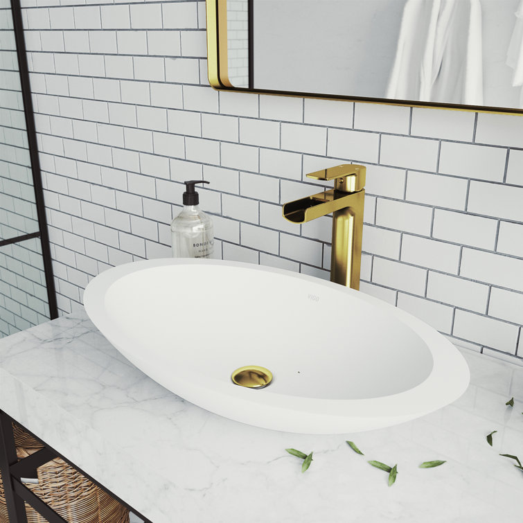 Amada Matte Brushed Gold Waterfall Vessel Sink Faucet