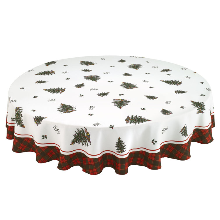 Holiday Christmas Tree Tartan Round Fabric Tablecloth