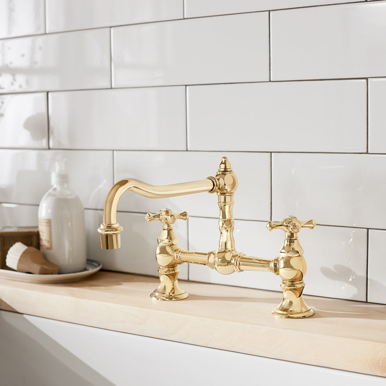 Polished Brass Double Handle Swivel Kitchen Faucet