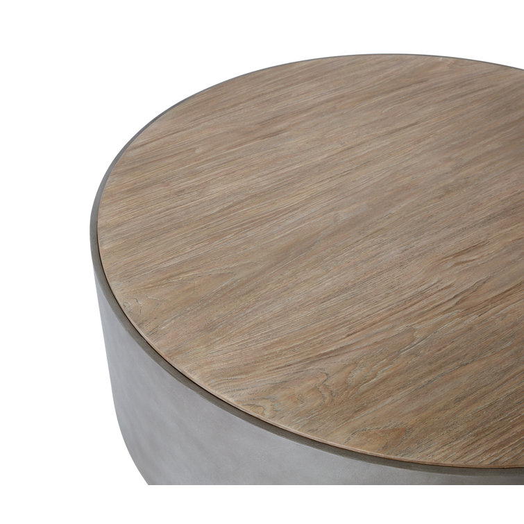 Fawn Round Teak and Faux Concrete Coffee Table