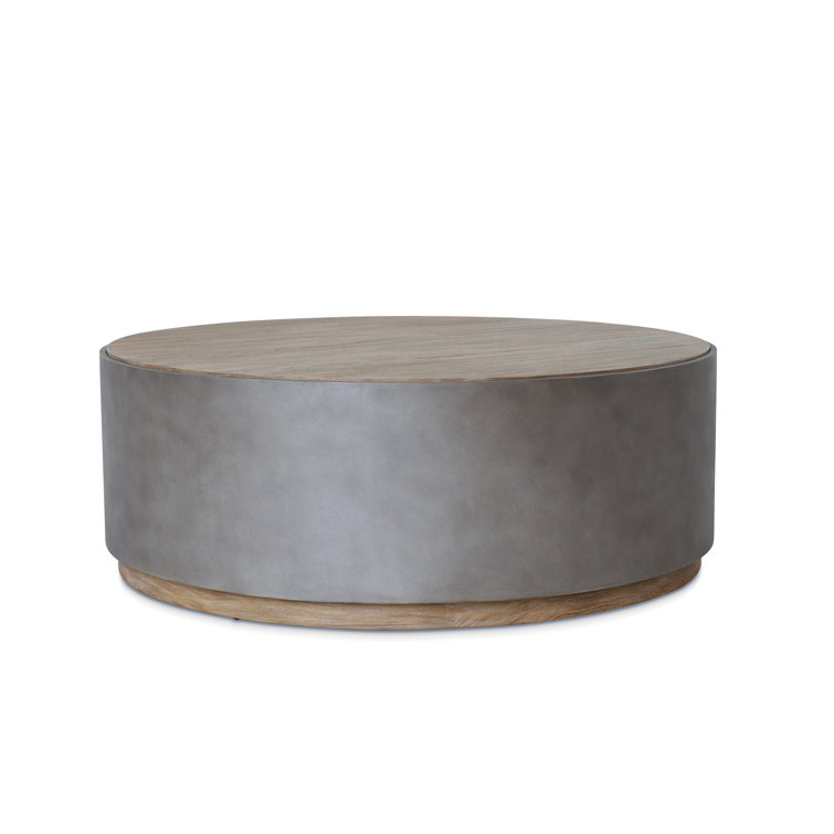 Fawn Round Teak and Faux Concrete Coffee Table