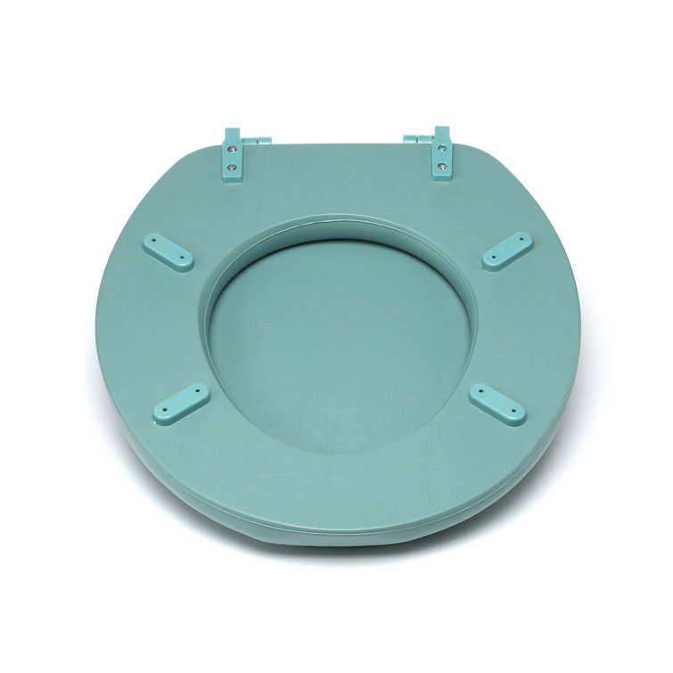 Light Green Vinyl and Wood Round Toilet Seat with Lid