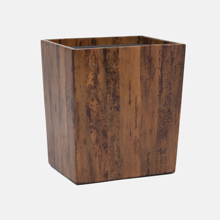 Rustic Brown Wood Rectangular Waste Bin