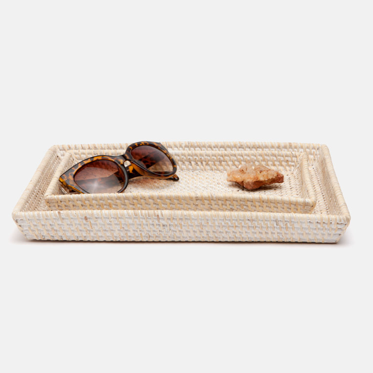 Dalton Beige Round Rattan Nested Bathroom Trays, Set of 2