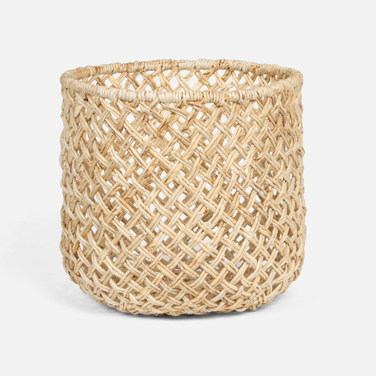 Bleached Wicker Round Storage Basket