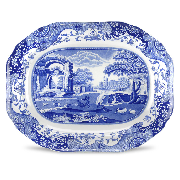 Blue Italian 14-Inch Ceramic Oval Serving Platter