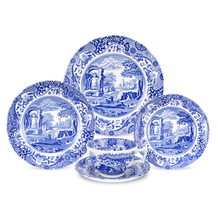 Blue Italian Porcelain 5-Piece Dinnerware Set
