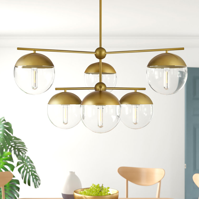 Elegant Eclipse 6-Light Brass & Clear Glass Contemporary Chandelier