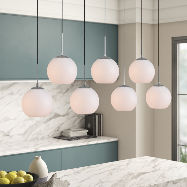 Baxter 7-Light Chrome Pendant with Frosted White Glass Spheres