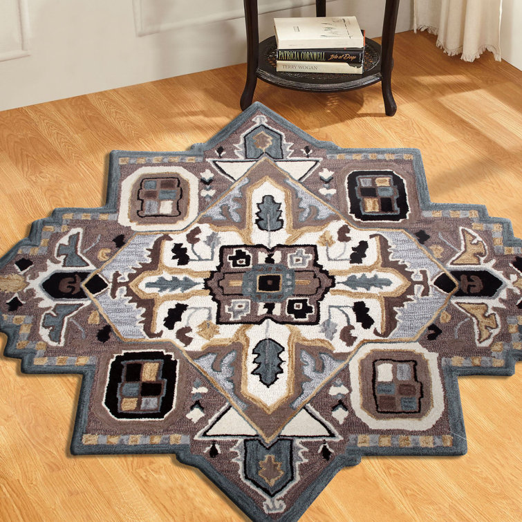 Handmade Gray Wool Square Tufted Area Rug, 5' x 5'